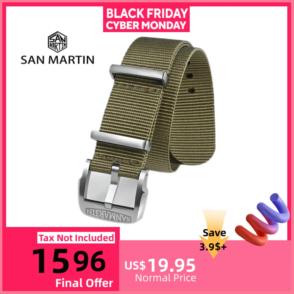 

San Martin 20mm Military Nylon Strap Sports Watchband Paratrooper Watch Bands Comfortable Universal High Quality Durable BD0005