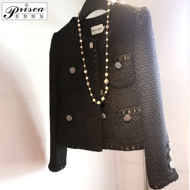 New Black Ribbon Wool Female Coat  Small Fragrance Boutique Customized High-end  -cultivation Special