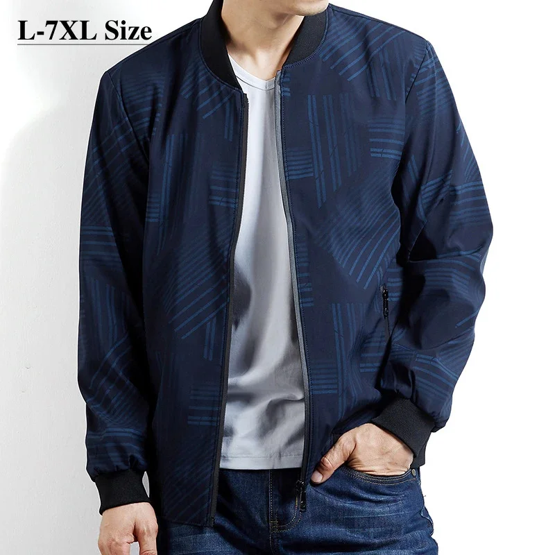 

Size Plus 5XL 6XL 7XL Men's Fashion Bomber Jacket Spring Autumn Loose Casual Printed Coats Male Brand Clothing Blue Gray