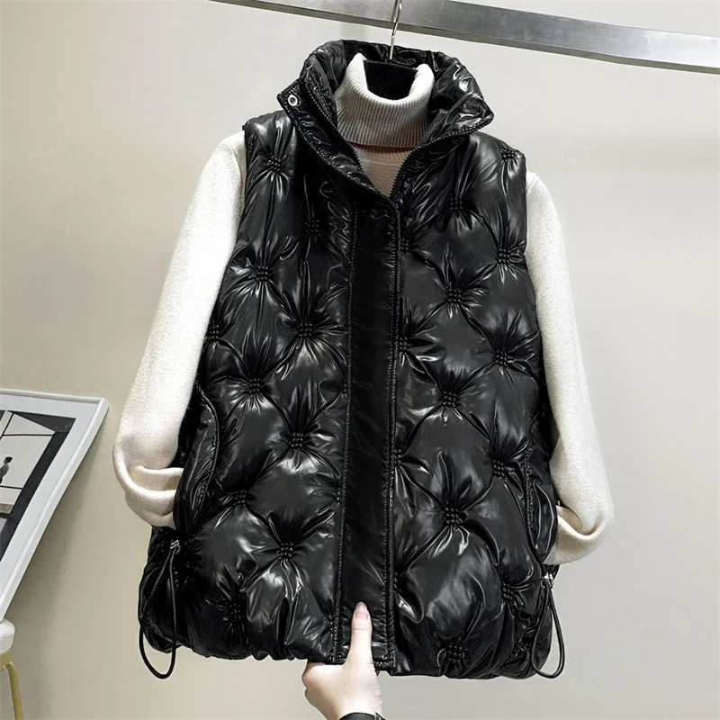 2024 Down Cotton Vest Jacket Women Autumn Winter New Large Size Stand Collar Sleeveless Coat High Quality Female Waistcoat Tops