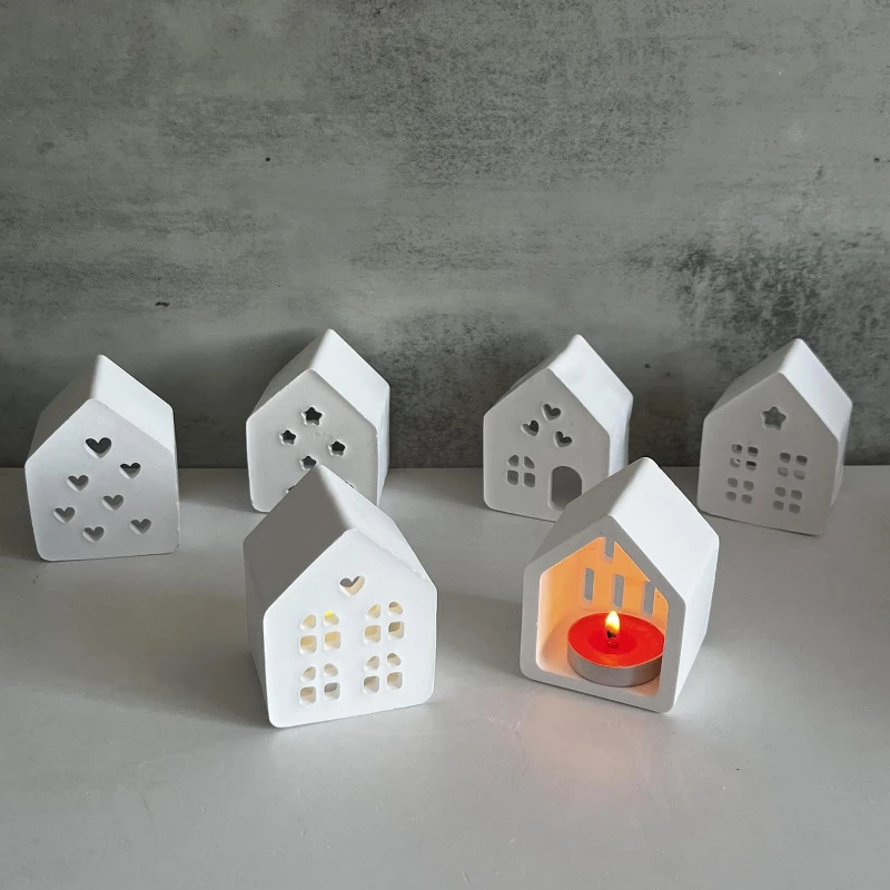 Stereoscopic Ambient Light House Silicone Mold Tea Light Candelabra Small House Plaster Drip Molds Home Decoration