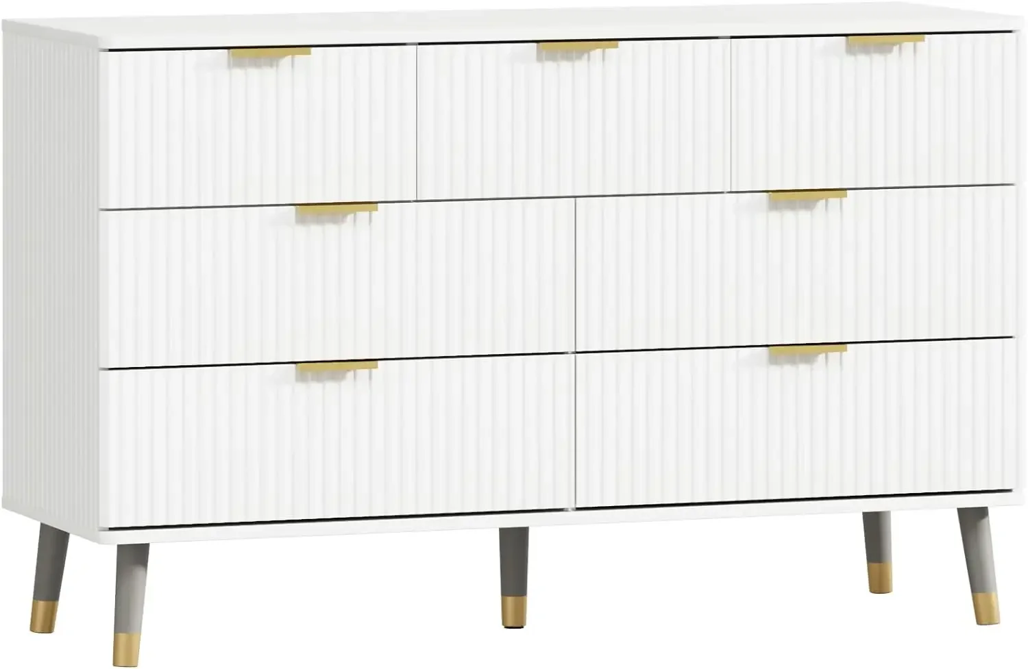 

6/7 Drawer Dresser with Gold Metal Handles, Wood Modern Dresser for Bedroom,Sturdy & Durable,Large Storage Space,White/Black