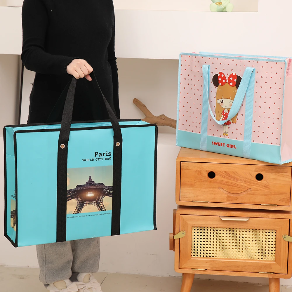 Tragbare Cartoon Vlies Quilt Aufbewahrung tasche große Kapazität wasserdichte Reise Shopping-Paket Spielzeug Organisation gefaltete Tasche – Detail 5