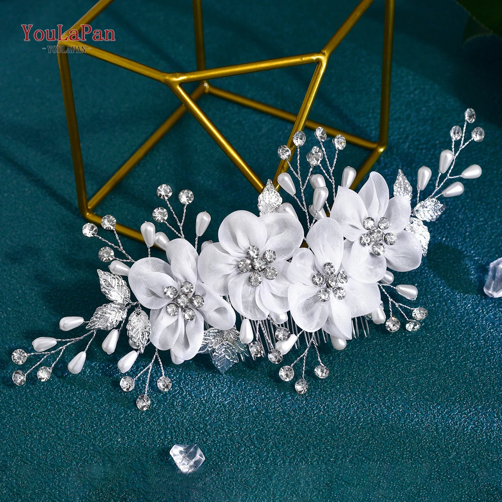 

YouLaPan Wedding Hair Comb Flower Hair Ornaments Bride Side Comb Pearl Rhinestone Headpiece For Women Girls Headdress HP756