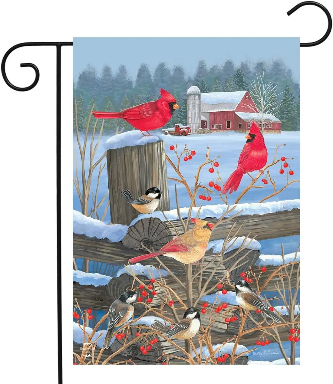 Birds of Winter Cardinals Garden Flag Snowy Fencepost 18