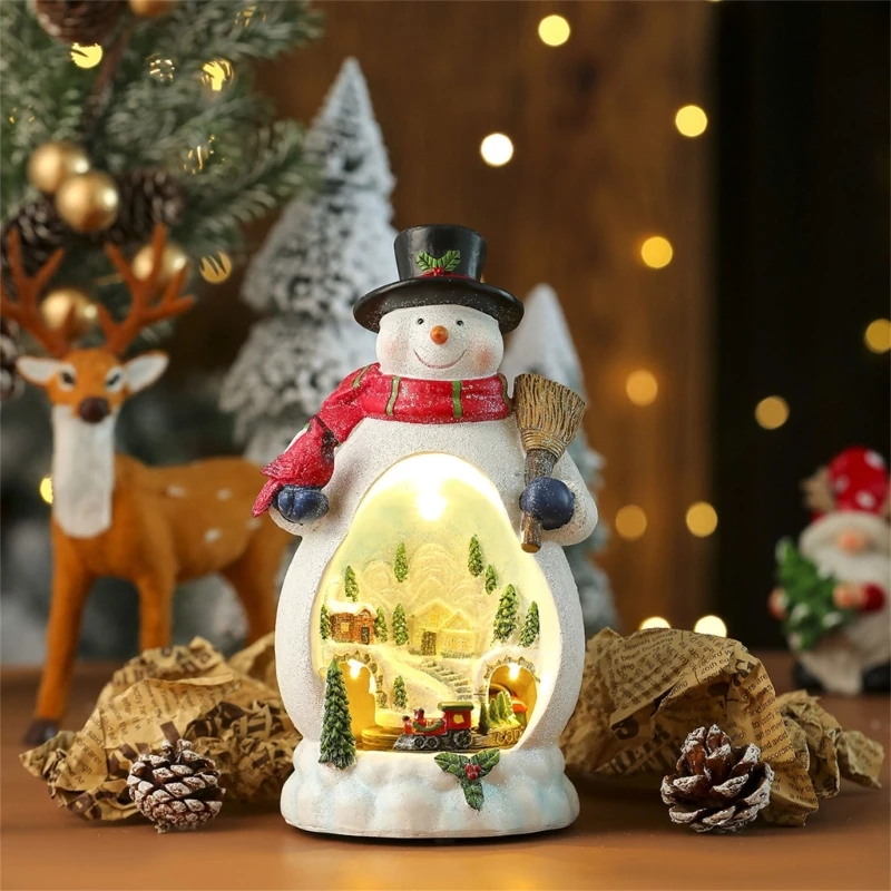 Lighted Christmas Cabin Music Box with Train Resin Music Box With LED Light For Men Women Kid Birthday Christmas Present