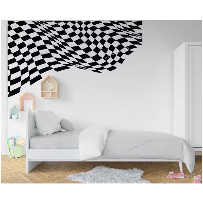 Race Flag Wall Sticker Racer Home Decor Sports Racing Car Checkered Flag Art Mural Boys Kids Room Nursery Finish Flag Stickers