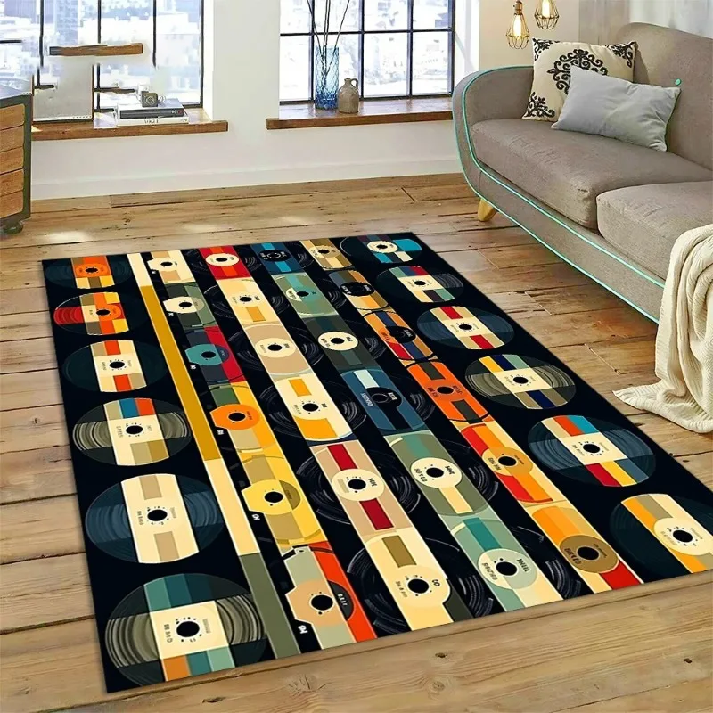 3D Musik-Kassetten-Teppich im Retro-Recorder-Design, CD-Instrument-Teppich für Schlafzimmer, Wohnzimmer, Heim-Sofa-Dekoration, Deko-Bodenmatte