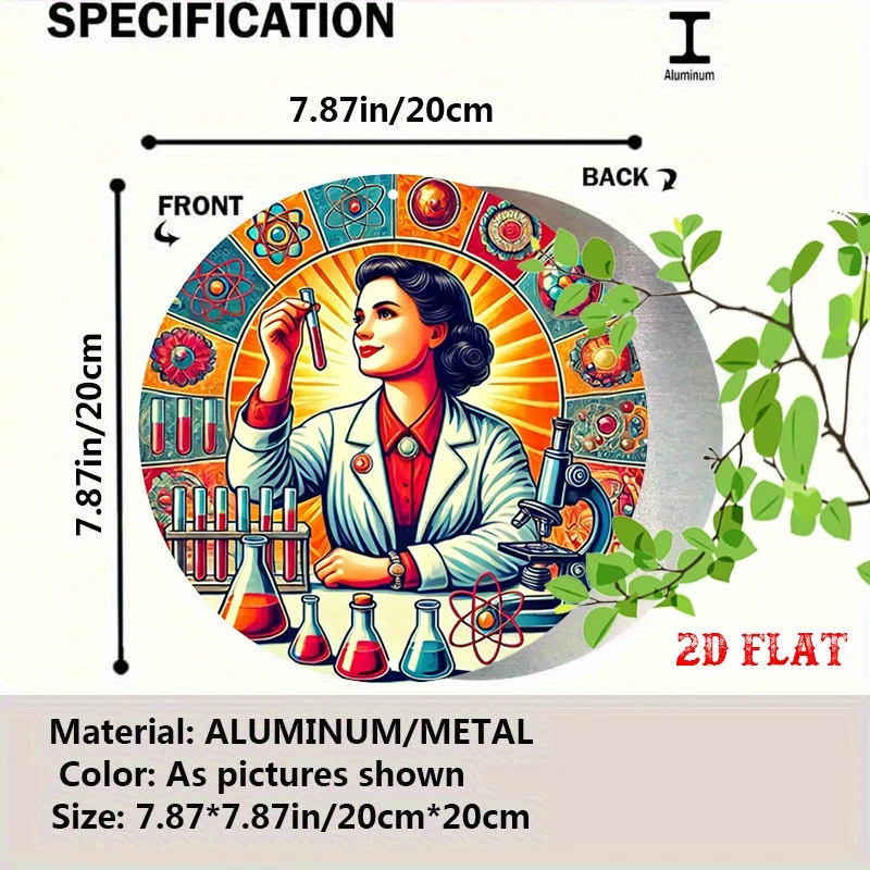 2D Flat 1pc Atom Symbol Round Aluminum Sign, Test Tubes Metal Sign - Laboratory Equipment Rustic Metal Wall Art, Science