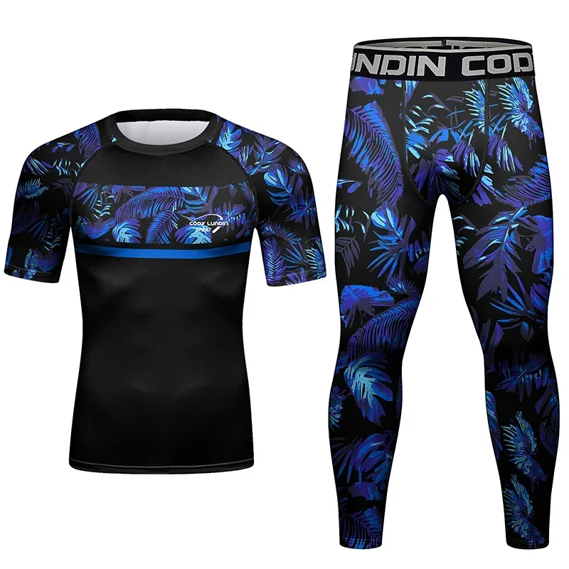 Roupas de ginástica dos homens compressão agasalho mma bjj roupas esportivas camisa basquete correndo fitness camiseta calças conjunto boxe