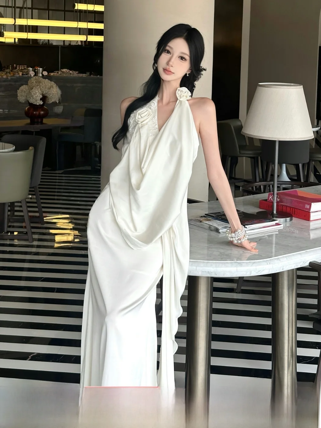 

Ele Long Satin Dr MOXI Tamlend New Muse Godd, летнее новое поступление, миди с высокой талией для женщин Ele Glowing