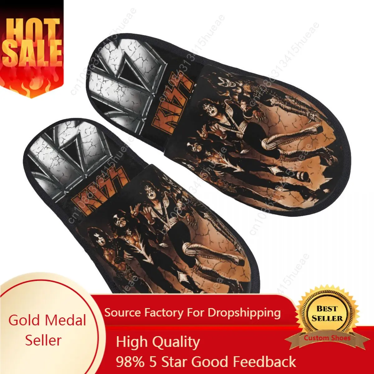 

Distressed Grunge Rock Kiss Band House Slippers Women Comfy Memory Foam Heavy Metal Music Slip On Spa Slipper Shoes