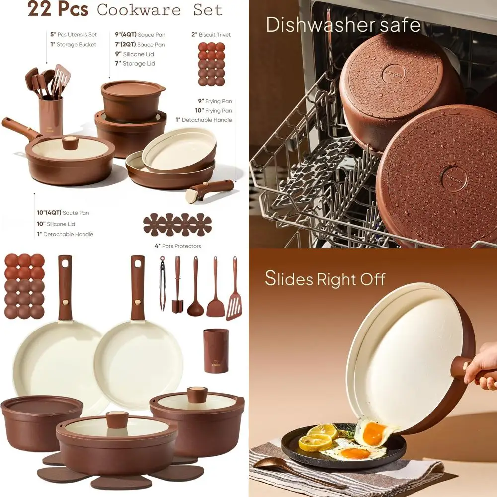 

Набор керамической посуды с антипригарным покрытием, 22 предмета со съемными кастрюлями, можно мыть в духовке/посудомоечной машине, готовый к индукции, включает нож и посуду.