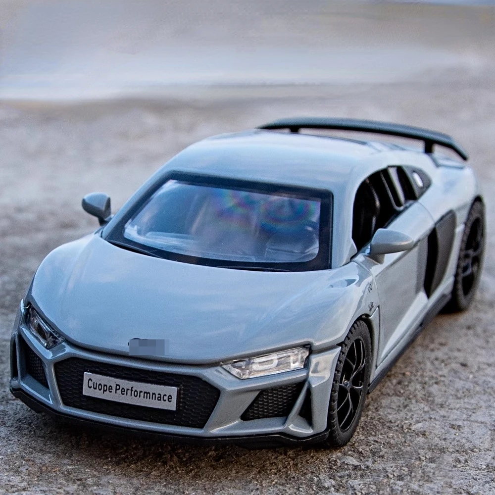 1:32 AUDI R8 Sports Car Alloy Toy Model Metal Diecast Scale Vehicles with Light Sound Doors Can Be Open Toy for Boys Gifts