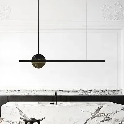 Italian minimalist marble all copper strip restaurant one-word chandelier Nordic simple modern bar