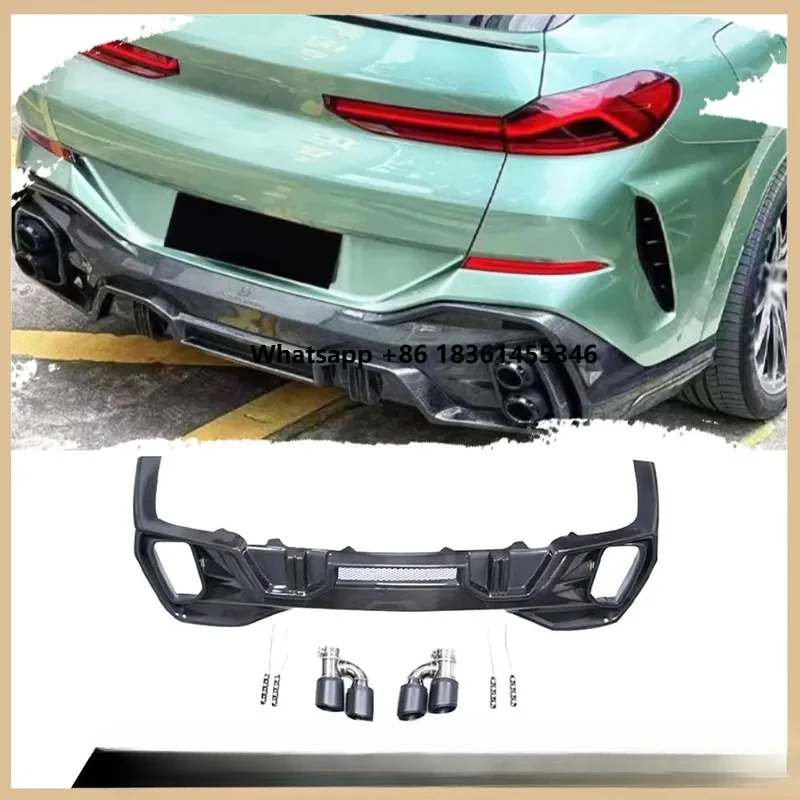 

Carbon Fiber Rear Bumper Diffuser Lip Spoiler With Exhaust Tips G06 Sport 2020-2023