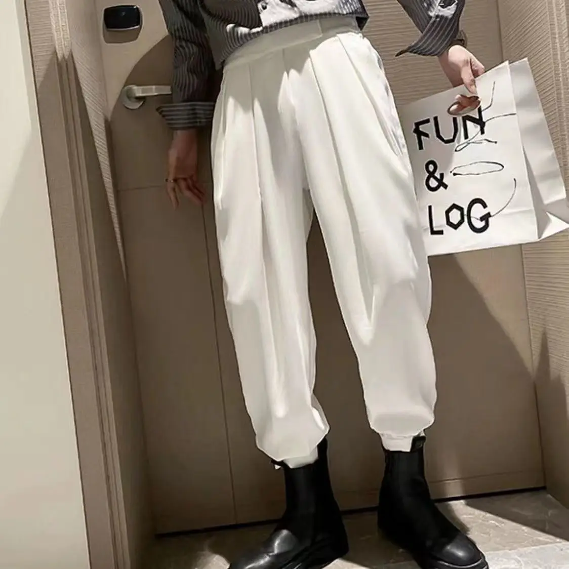 Stacked Pants Streetwear Men\'s Pants Joggers Casual Harem Trousers Harajuku Korean Motorcycle Tapered Male Blazer Pants