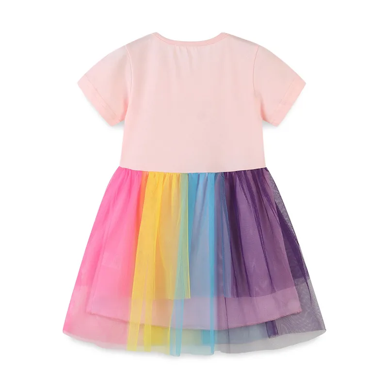 Jumping Meters Rainbow Princess Girls Dresses Short Sleeve Summer Baby Frocks  Hot Selling Children\'s Costume Kids Wear