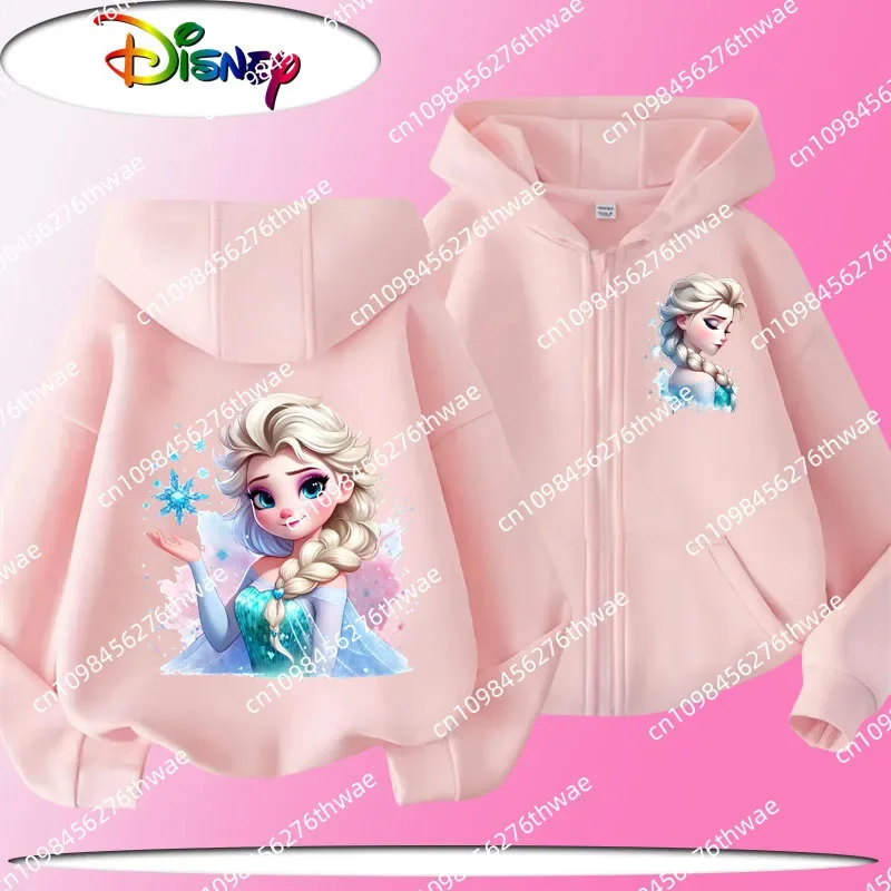 

2025 New Disney Frozen Children's Zippered Hooded Coat for Spring and Autumn, Cute Casual Shirt for Girls with Cartoon Print