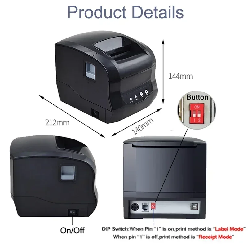 Xprinter 365B ラベルプリンター サーマルバーコードレシートプリンター ステッカープリンター 20-80mm用紙 スーパーマーケット用 Windows/Linux対応