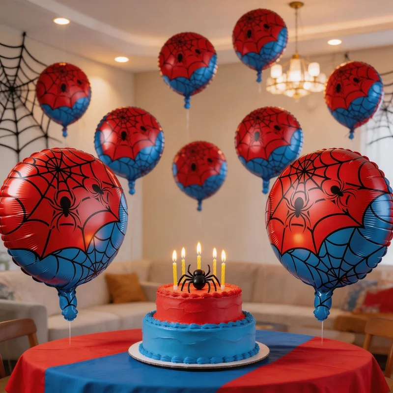 10 Stück 18 Zoll Rot-Blaue Gitter-Folienballons Spinnen-Thema Geburtstag Hochzeit Party Deko Rot-Blaue Gitter-Ballons Geburtstagsdekoration – Detail 5