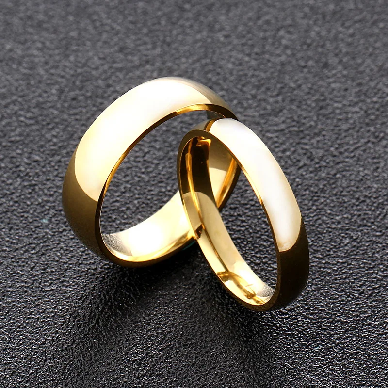 Minimalist Simple Smooth Stainless Steel Ring for Women and Men Classic 18K Gold Plated Couple Rings Wedding Engagement Jewelry