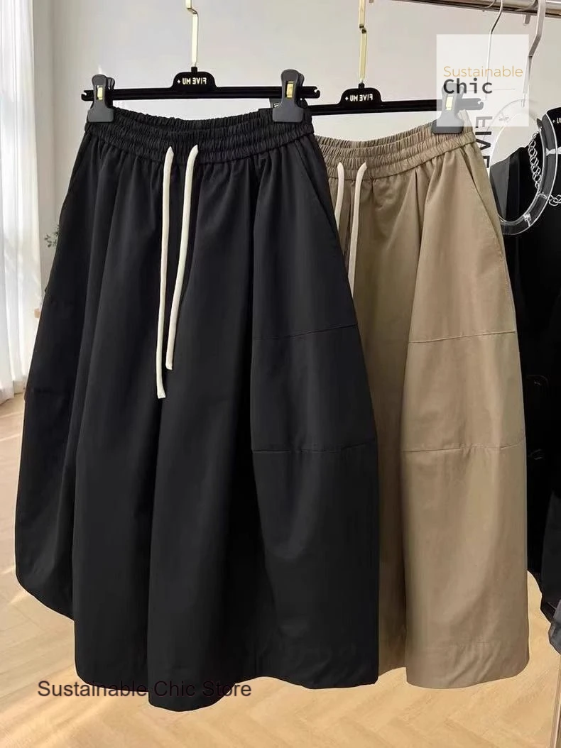 French style fashion design sense niche elastic waist loose A-word wide-leg pants women's summer loose seven-point casual pants
