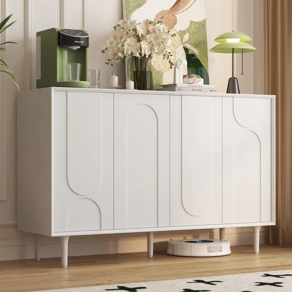 

Side panel buffet cabinet, decorative cabinet with 4 doors, modern wooden cabinet with adjustable shelves and decorative panels