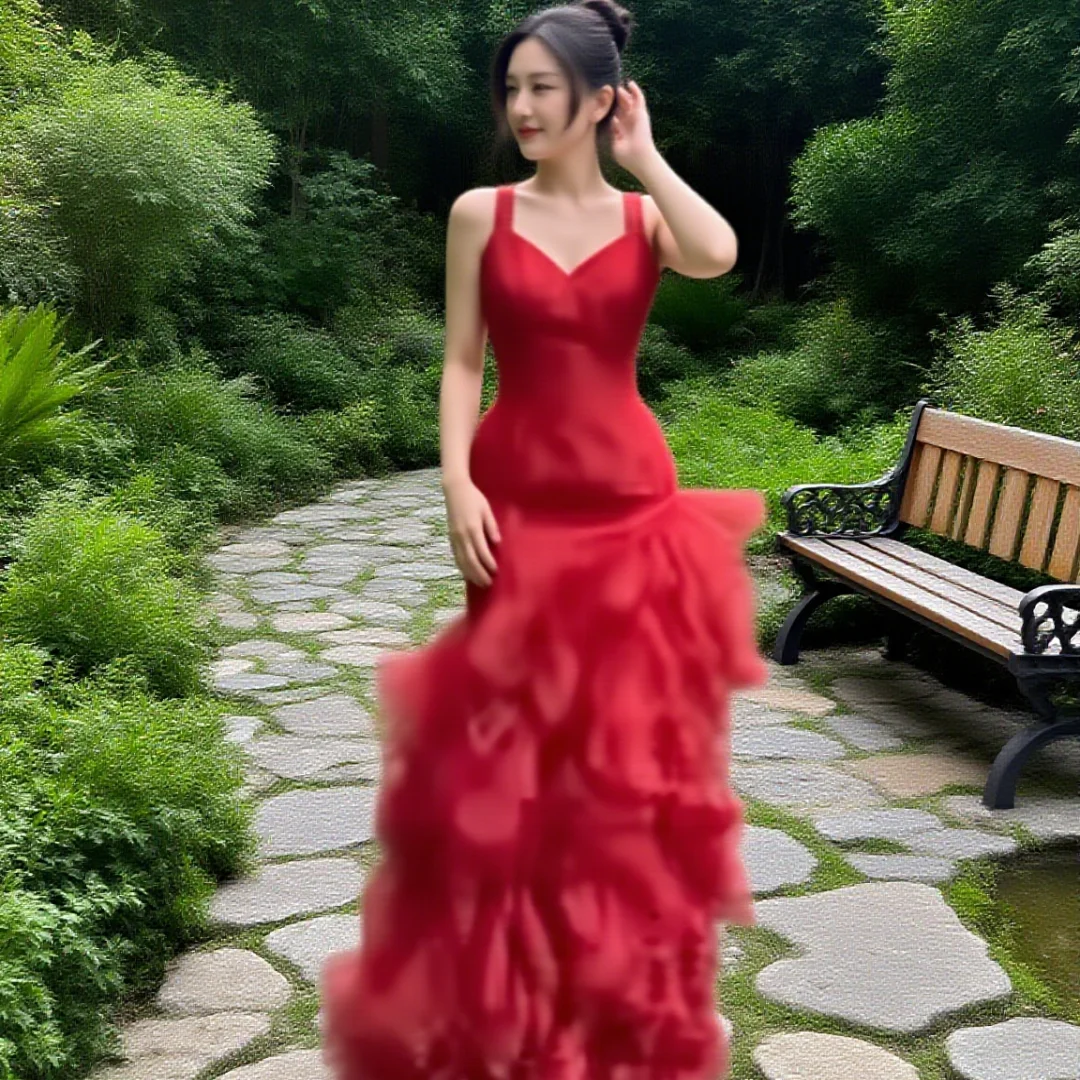 

Customized Halter Tieres Tulle Train Elegant Evening Dress Backless Mermaid Luxury Dresses Prom Gown