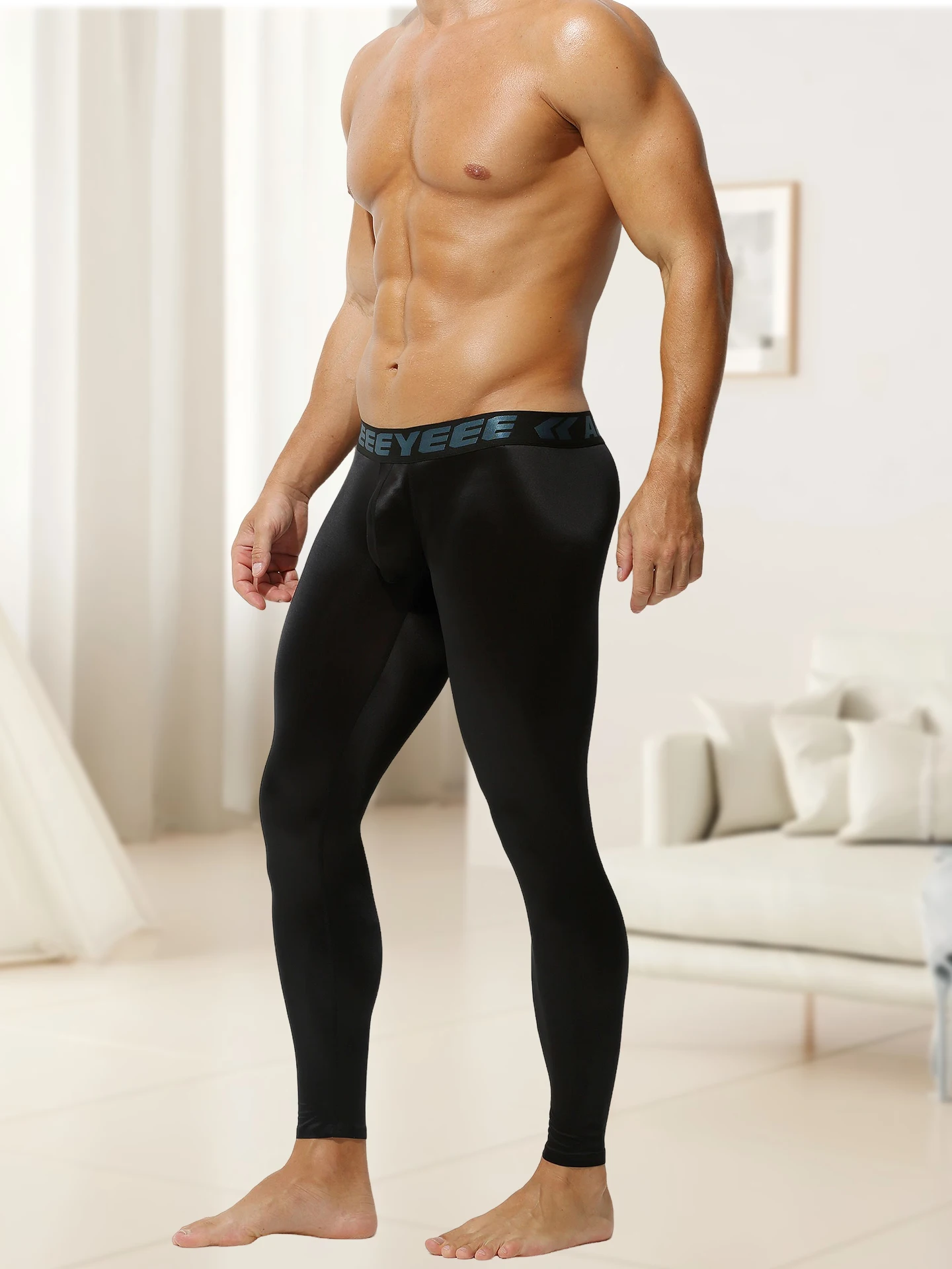 Men's Autumn Thermal Pants Thin No-Need-To-Wear-Underwear Tight Warm Autumn Winter Smooth Satin Long Pure Color Breathable In... 3