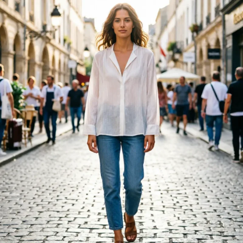 

2026 Spring New European & American Draped Shirt with Fluid Fabric