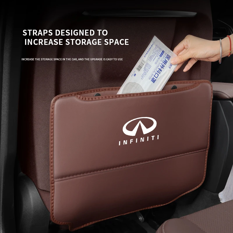For Infiniti QX30 Q50 Q60 QX70 QX80 QX56 FX35 EX35 Car Seat Backrest Protection Anti-kick Pad Seat Back Organizer Storage Bag