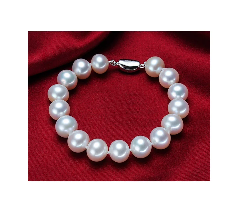 BEAUTRFUL WHITE PEARL BRACELET 9-10MM GENUINE NATURAL CULTURED PEARL  WOMEN JEWELRY