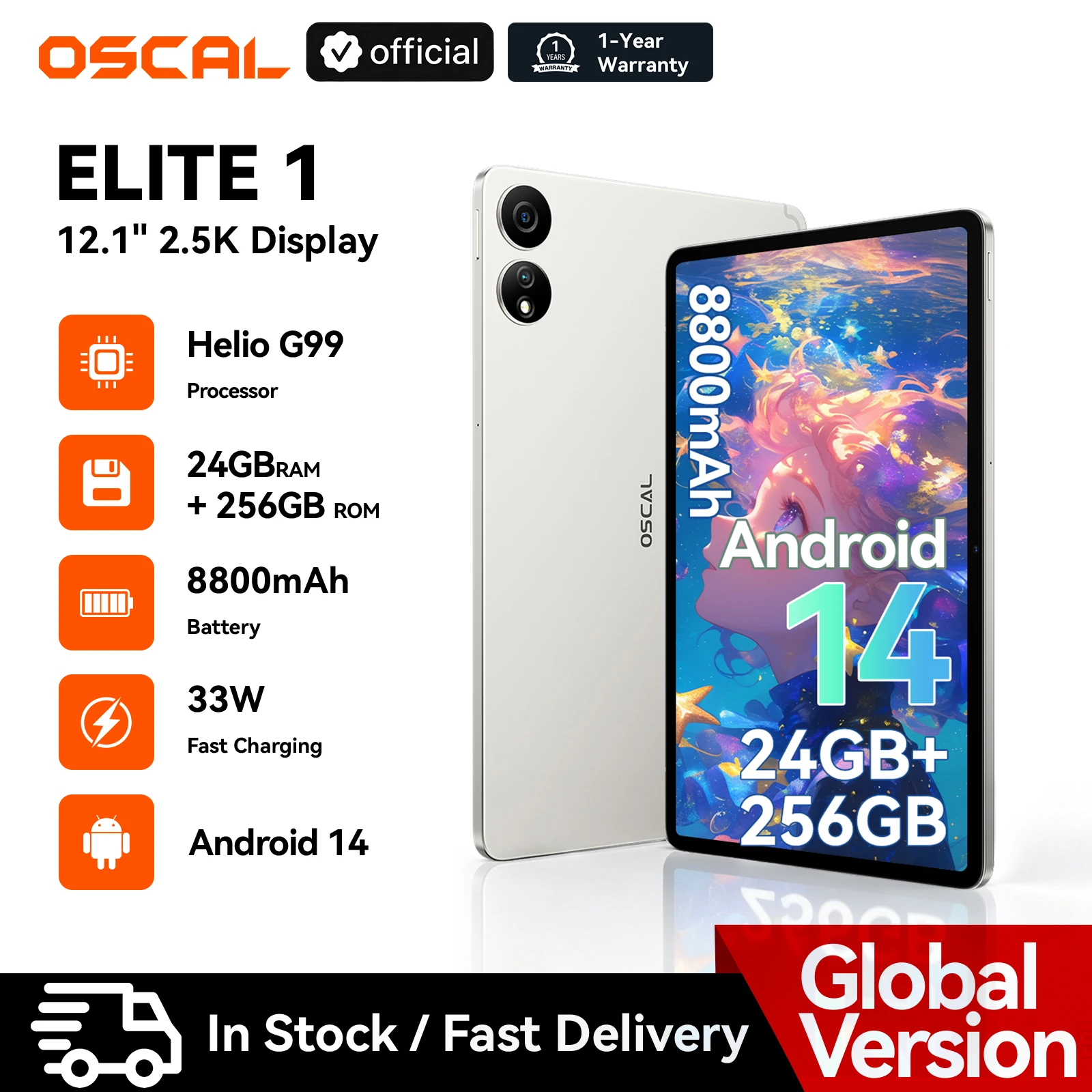 Blackview OSCAL ELITE 1 Tablet Android 14, 12.1 inch 2.5K Display MTK Helio G99 24GB 256GB 8800mAh Battery 33W Android Tablet