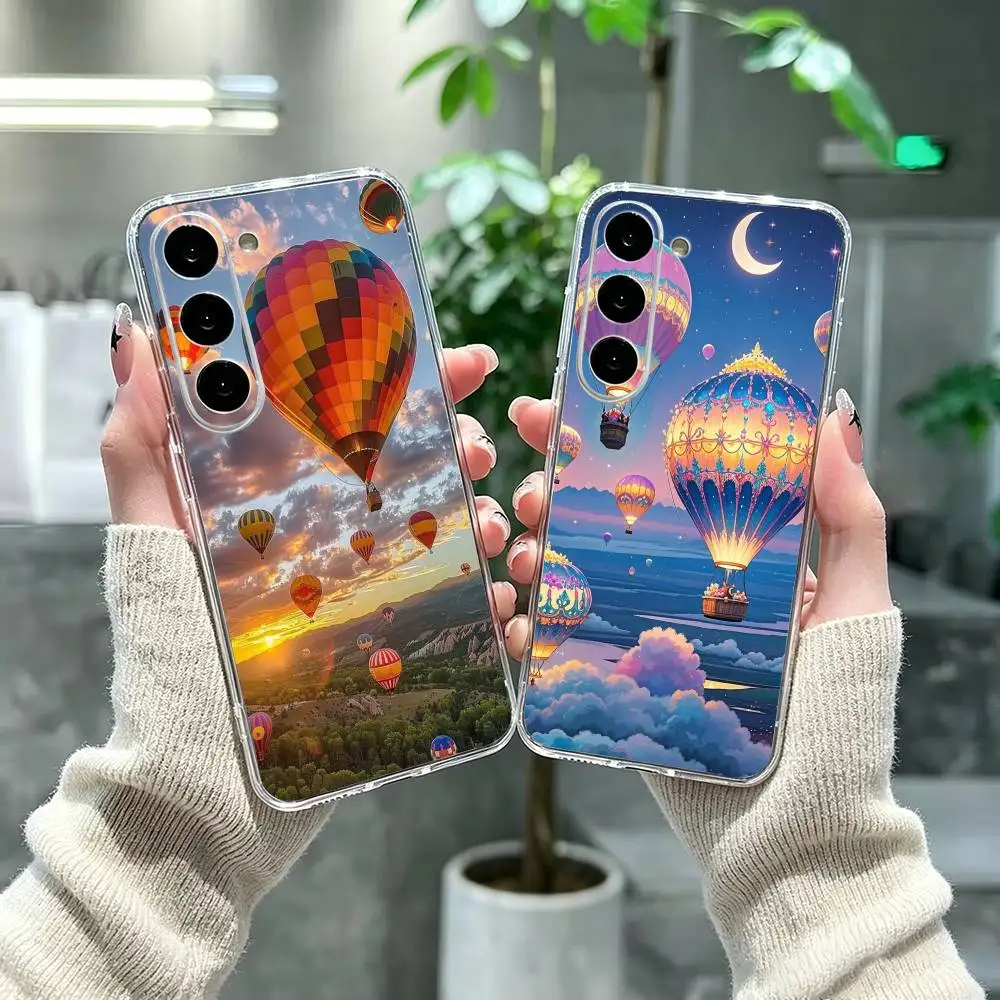 Cool colorful Hot Air Balloon Clear Hard Phone Case For Samsung A71, A70, A52, A51, A40, A30,Transparent Cover