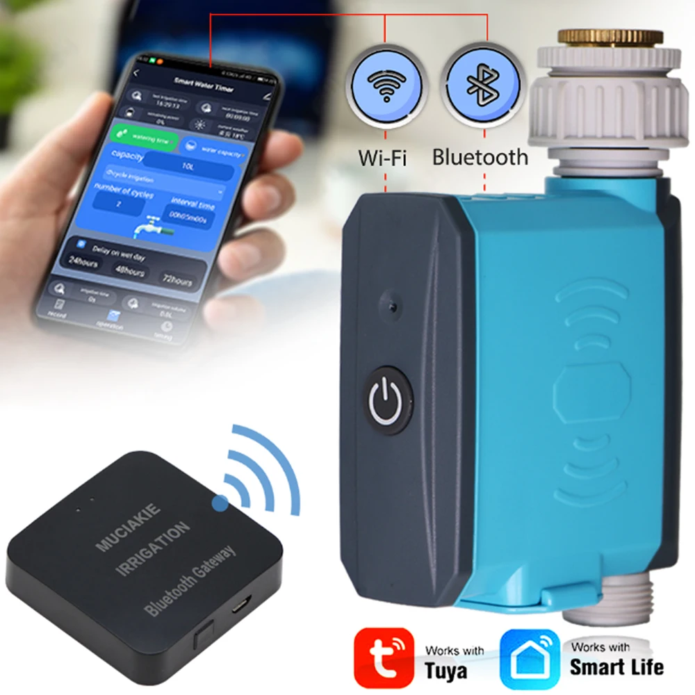 Garden WIFI Bluetooth Watering Timer Automatic Drip Irrigation Water Controller IP67 Smart Home Google Assistant Flow Statistics