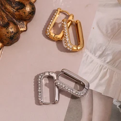 E.B.belle Luxury Sparkling Zircon 20mm Rectangle Hoops Party Woman earrings Accessories Titanium stainless steel jewelry woman