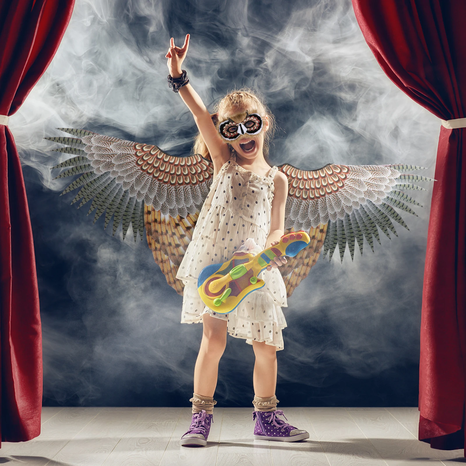 

1 set Owl Wings Kids Costume Set Non-woven Fabric Realistic Children Party Stage Photo Stage Performance Prop Prop Toy