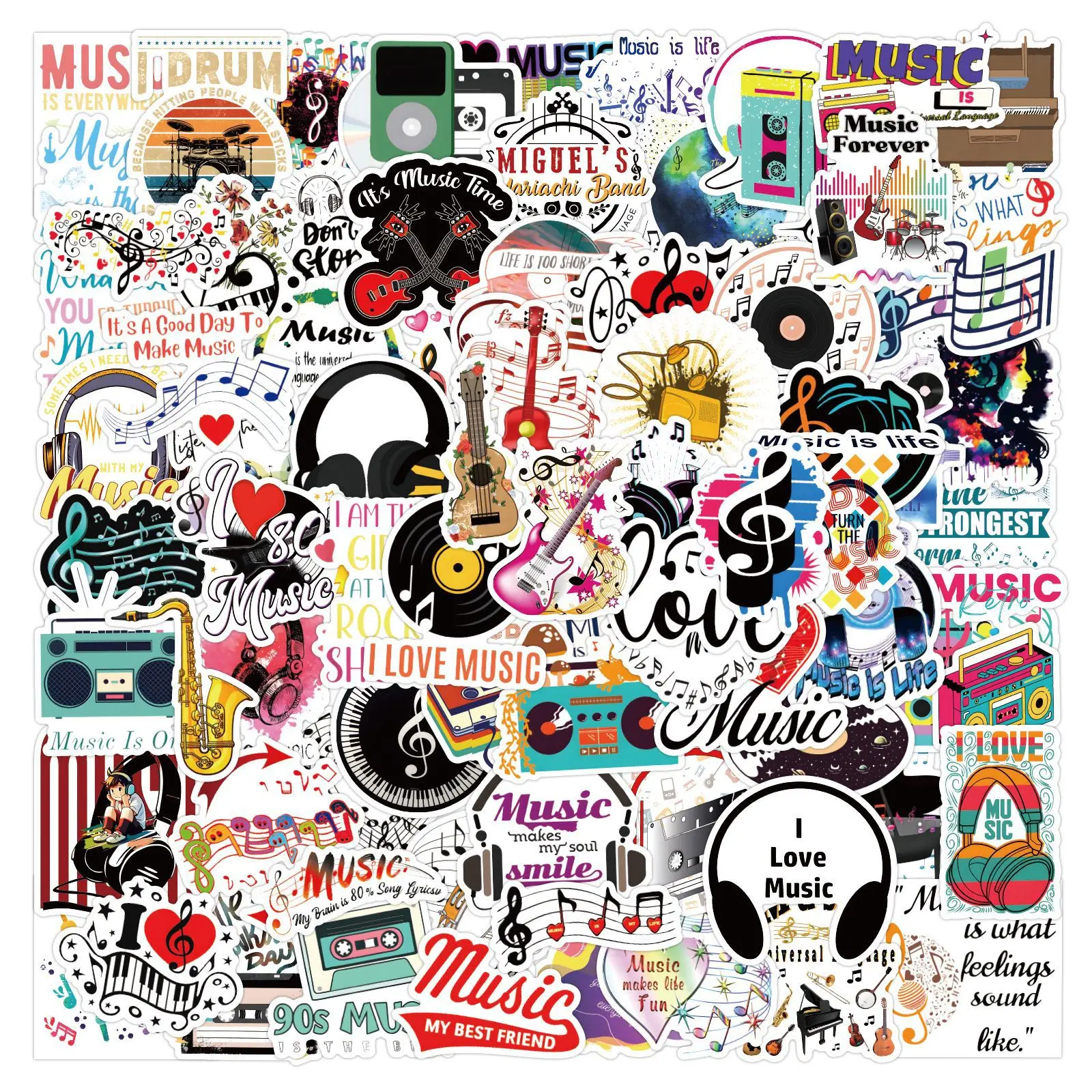

100PCS Music Stickers Musical Note & Instrument I Love Music Decorative Laptop Phone Case Laptop Waterproof Sticker Kids Toy