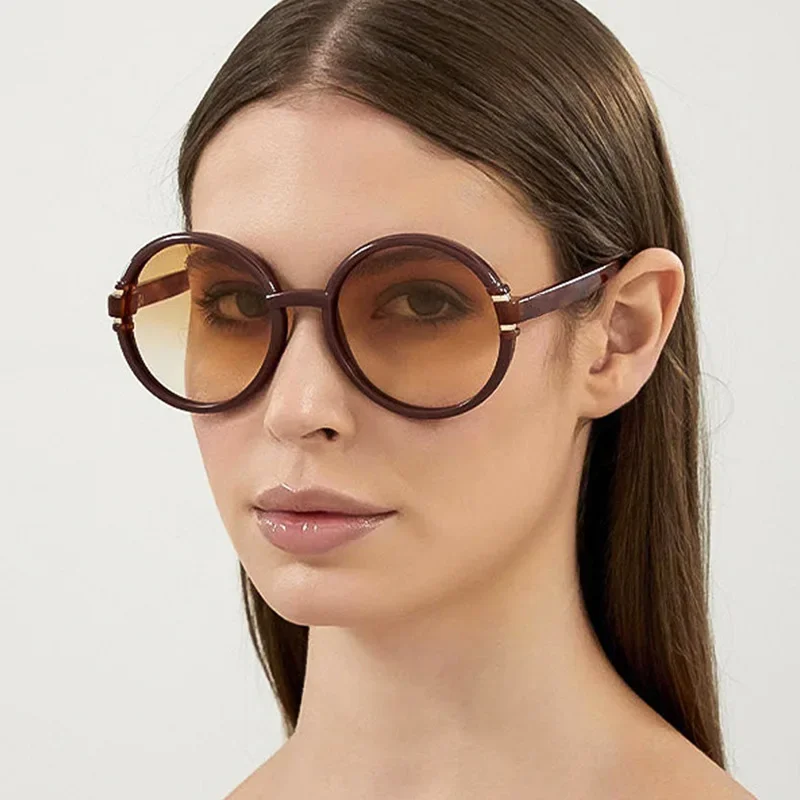 

Round Frame Retro European and American Sunglasses for Women Brand Oversize Luxury Sun Glasses Beach Sunscreen UV400 Female