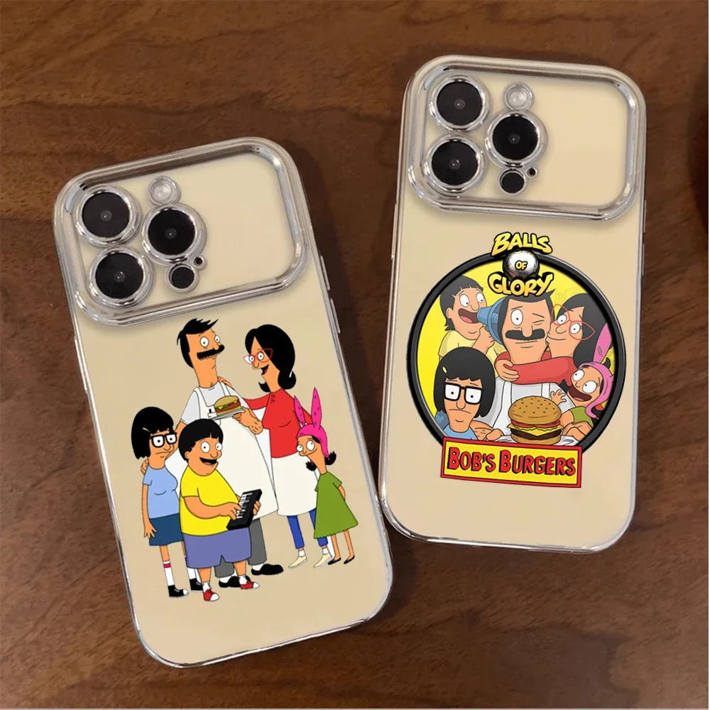 Cartoon Burgers Luxury Electroplated Large Window Cute Phone Case Suitable B-Bobs For iPhone 16 15 14 13 12 11 Pro Max