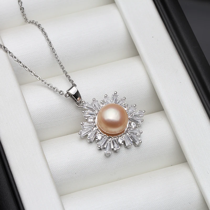 Wedding Natural Pearl Pendant Women Bohemian White Black Trendy Zirconia S925 Sterling Silver  Necklace Birthday Gift