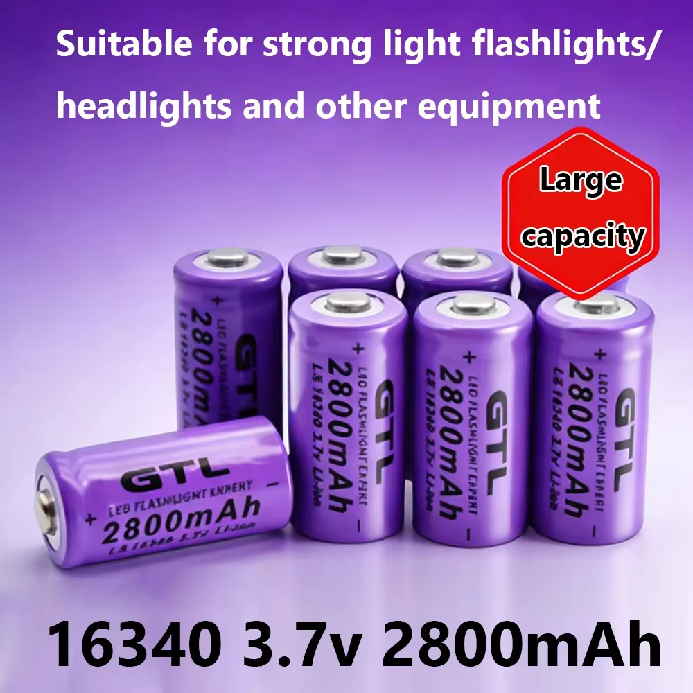 

16340 Batteries 2800mAh Rechargeable 3.7V Li-ion CR123A Battery for LED Flashlight Travel Wall Charger 16340 CR123A Battery