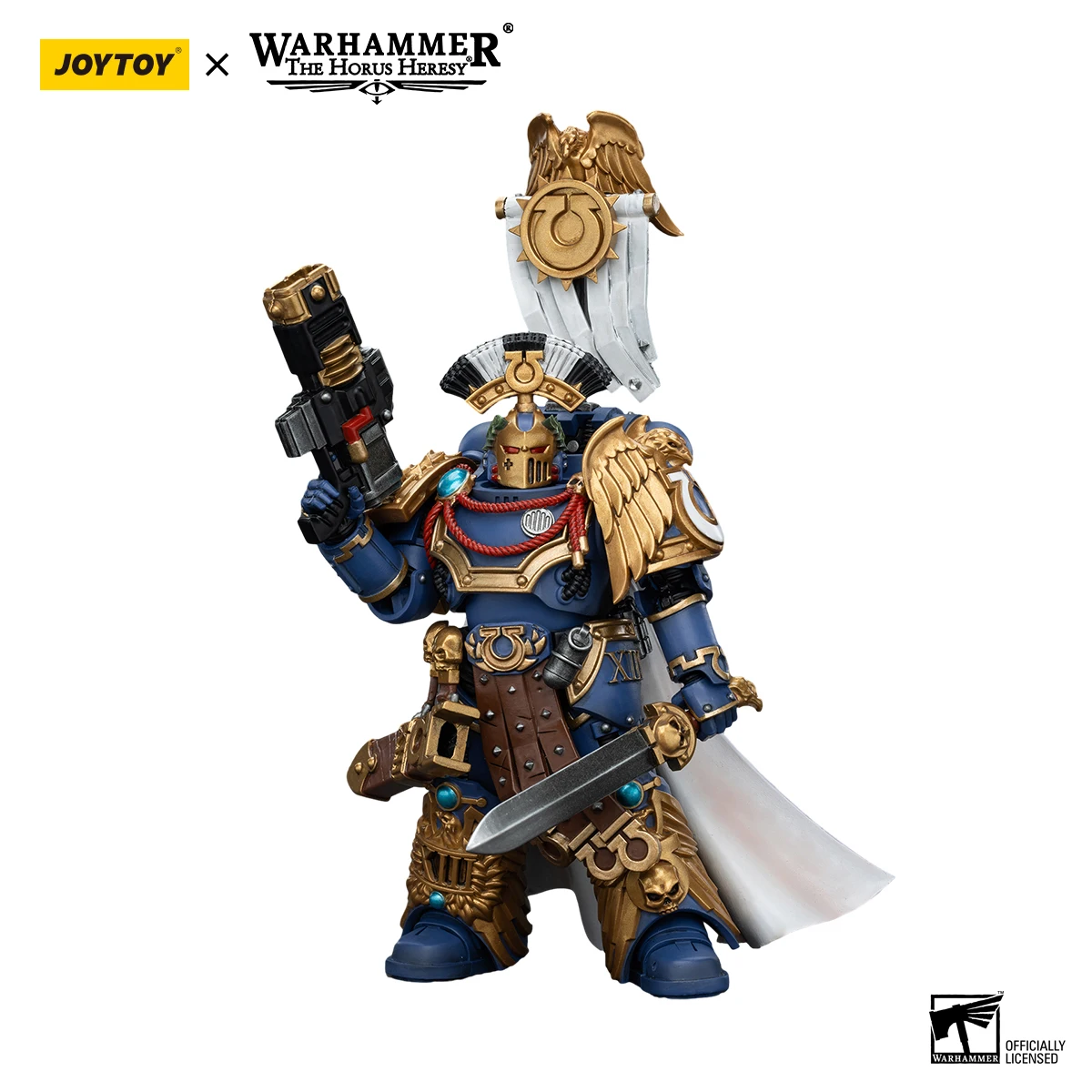 Figura de Acción JOYTOY Warhammer 30K 1/18, Pretor de la Legión Ultramarina con Espada de Poder y Modelo de Serpenta Volkite