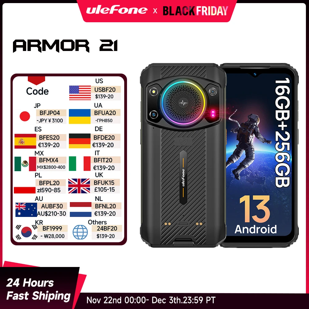 Ulefone Armor 21 16GB RAM 256GB ROM ，Android 13  Helio G99 6nm, 64MP Camera,24MP Night Vision Camera ,9600mAh.6.58