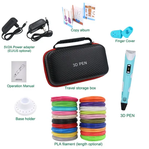Imagen 2 del producto Bolígrafo 3D para niños, bolígrafo de impresión de dibujo 3D con adaptador de corriente de pantalla LCD, juguete de filamento PLA de 200M, regalo DIY de cumpleaños y Navidad para niños