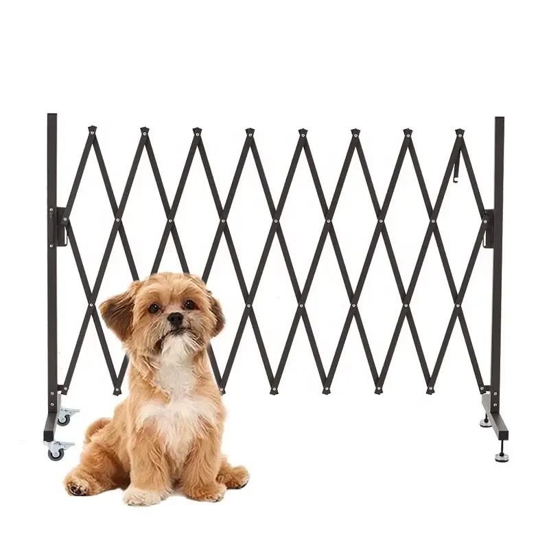 Aluminum Steel Security Expandable Pet Barrier Gate with Stoppable Casters Flexible Fence Mobile Folding Metal Barricade