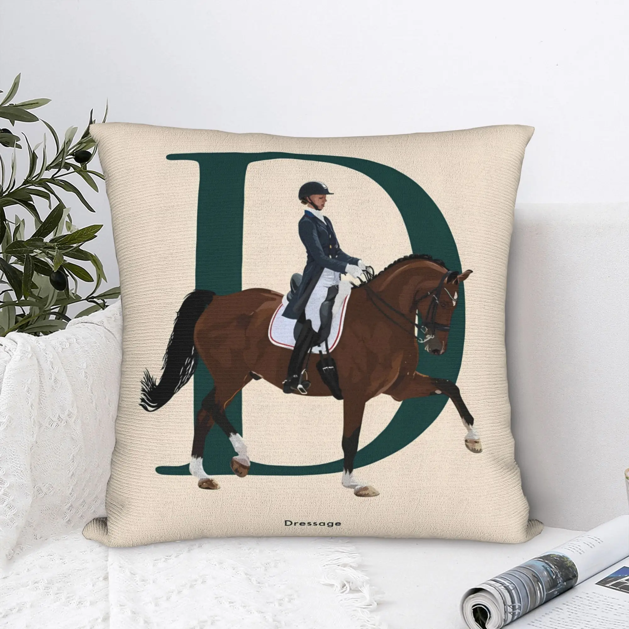 Equestrian Art Pillow Cover, Rider and Horse Design Cushion Case for Living Room Bedroom Home Decor Gift 40x40cm