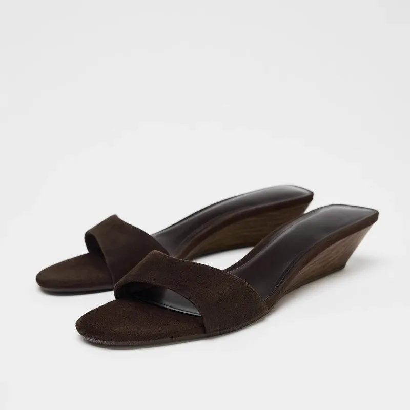 

New Designer Summer Women's Fashion Open Toe Slippers Elegant Wedges Heel Slides Ladies Evening Party Shoes