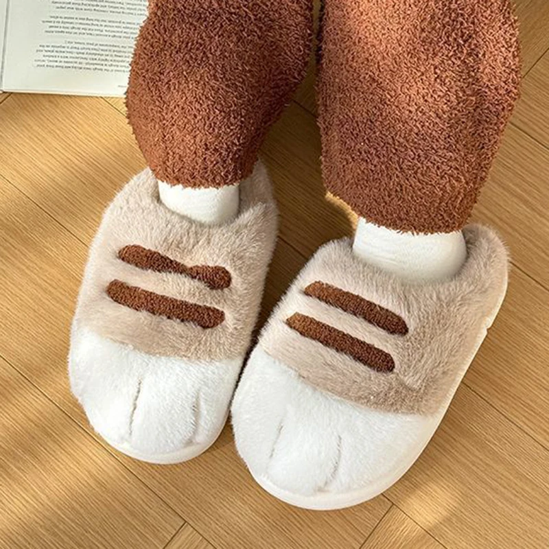 Cartoon-Katzenpfoten-Plattform-Hausschuhe aus Plüsch für Damen, Winter, rutschfest, weiche Sohle, flauschige, pelzige Pantoffeln, bequeme, warme Baumwollschuhe für Damen – Detail 6